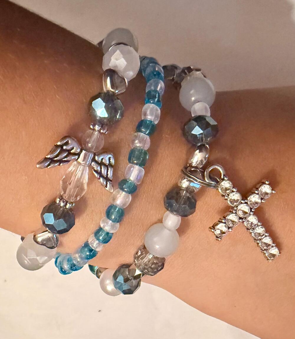 Angel Wing & Rhinestone Cross Charm Bracelets